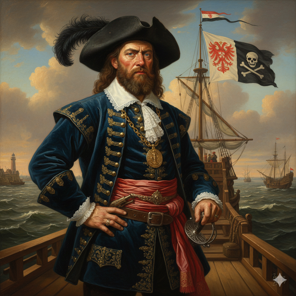 Beeld van de Alkmaarse piraat IJsbrand Nobel