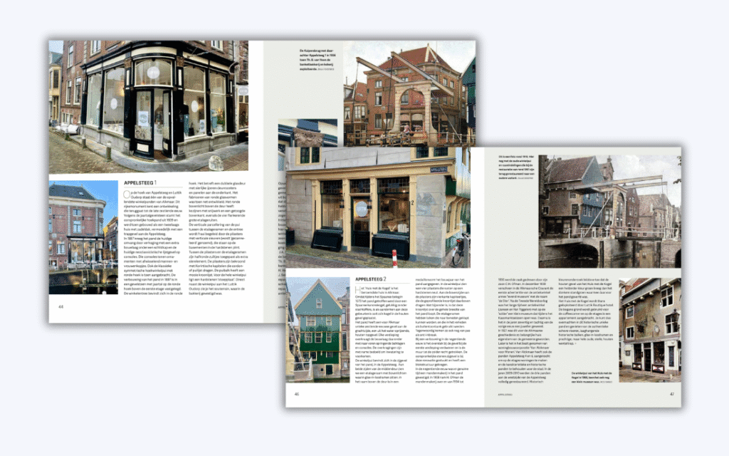 Voorbeeld pagina's boek 'Honderd Winkelpuien in Alkmaar' - Historische Vereiging Alkmaar