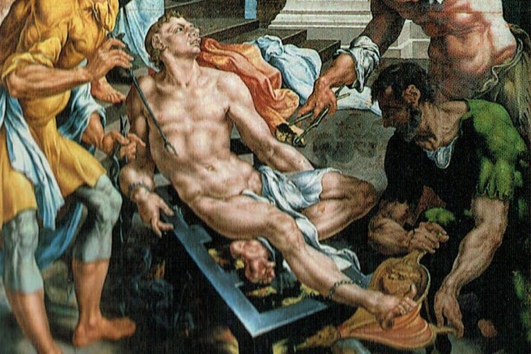 Laurentius-wordt-levend-geroosterd-bij-marteldood-Maarten-van-Heemskerck-ca-1540